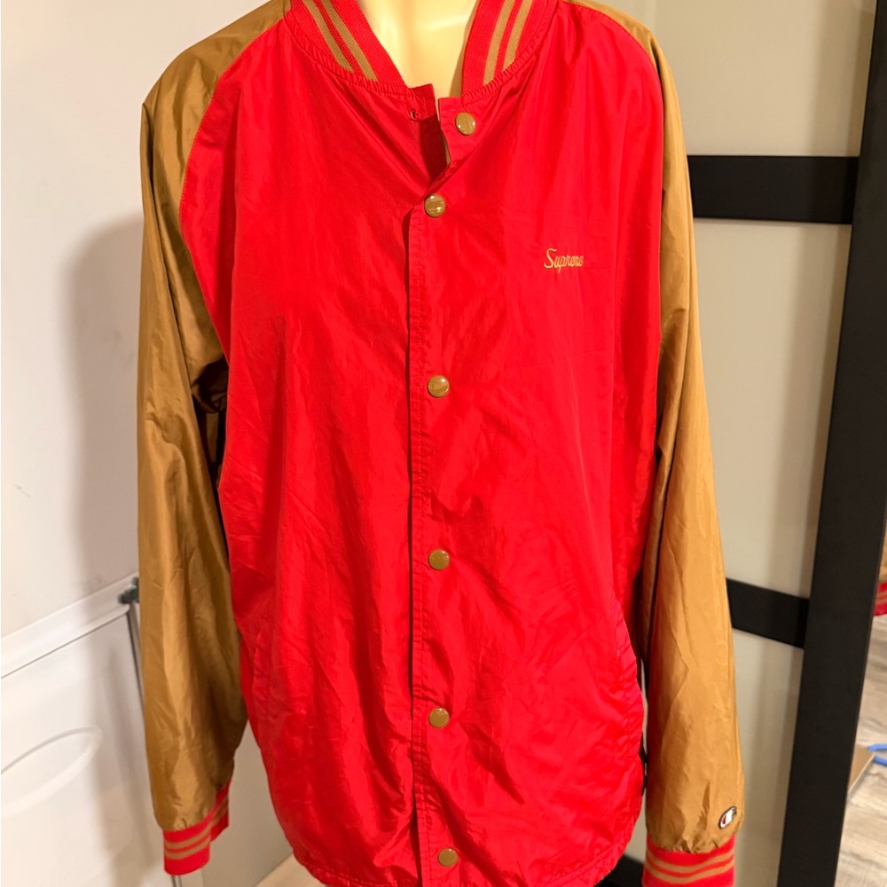 Supreme x Champion Red and Tan Coaches Jacket